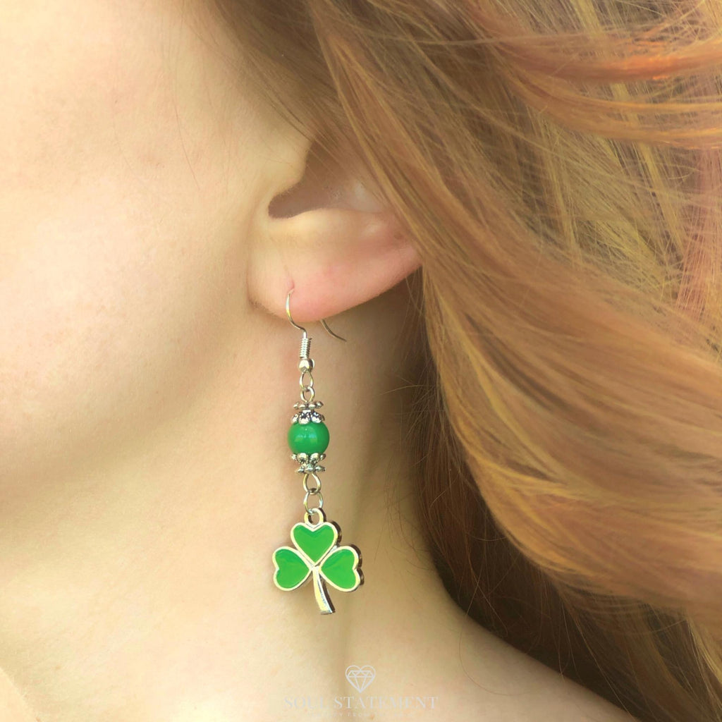 4-leaf clover shamrock earrings St Patricks Day earrings dangle jewelry  green