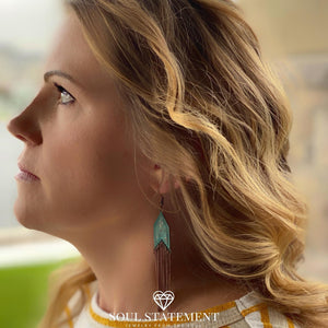 Women's Western Boho Dangle Earrings. Turquoise & Bronze