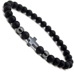 Soul Statement Unisex Stretch Beaded Cross Bracelets 6mm Bead Adjustable Size