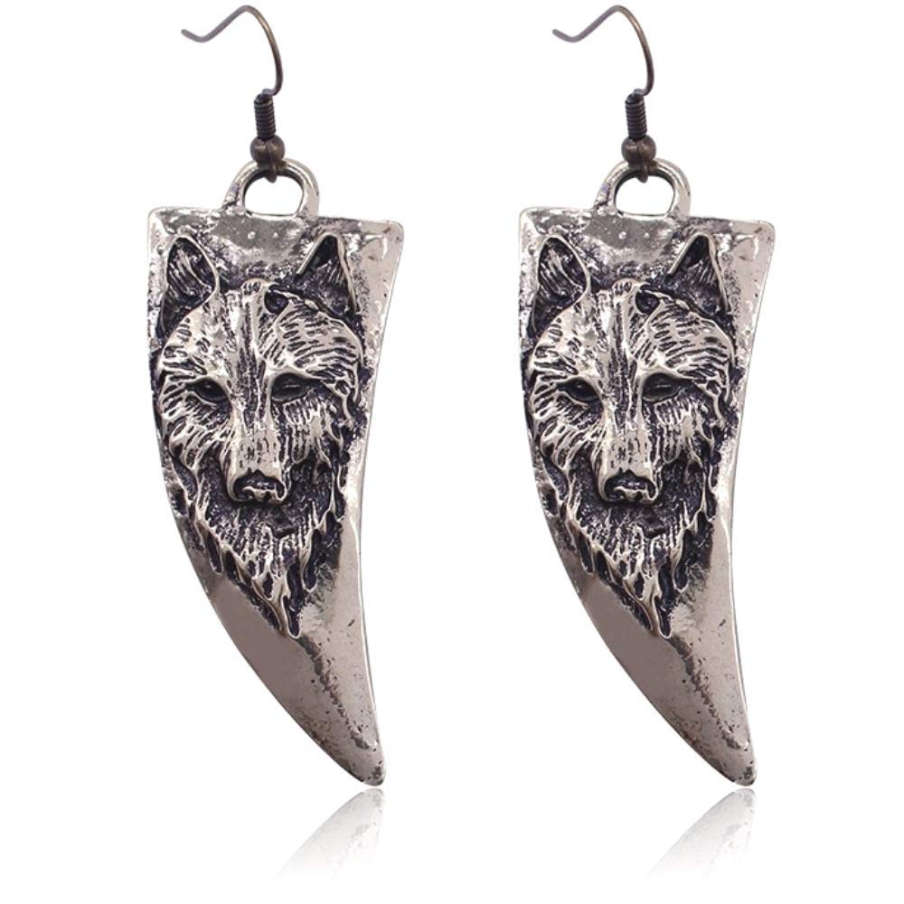 Statement Dangle Earrings: Wolf Earring Set Antique Silver Unique Earrings for Women