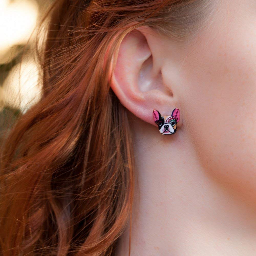 French Bulldog Earring Studs for Women and Girls Colorful Pink Dogs Dog Stud Earrings