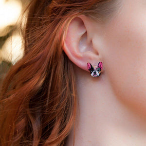 French Bulldog Earring Studs for Women and Girls Colorful Pink Dogs Dog Stud Earrings