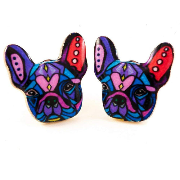 French Bulldog Earrings: Colorful Enamel Stud Earrings for Women, English Bulldog Lovers, Georgia Fans