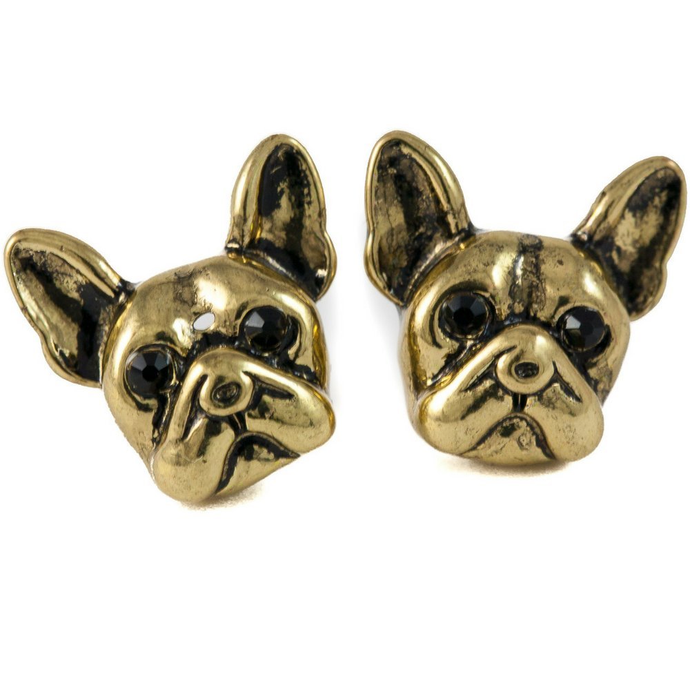 French Bulldog Stud Earrings, Packaged in Black Gift Pouch, Cute accessories (Gold)