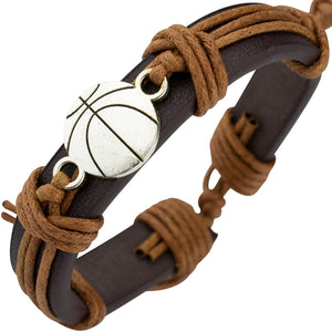 Sports Leather Wrap Bracelets for Men Teen Soccer Football Charm Bracelet (Basketball)