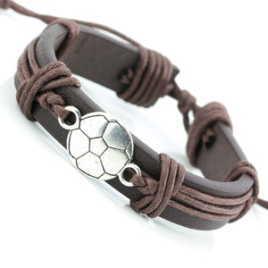 Sports Leather Wrap Bracelets for Men Teen Soccer Football Charm Bracelet (Soccer)