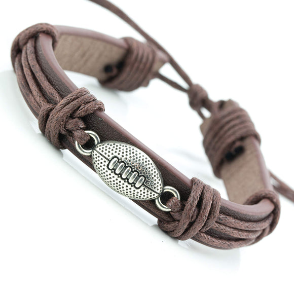 Sports Leather Wrap Bracelets for Men Teen Soccer Football Charm Bracelet (Football)