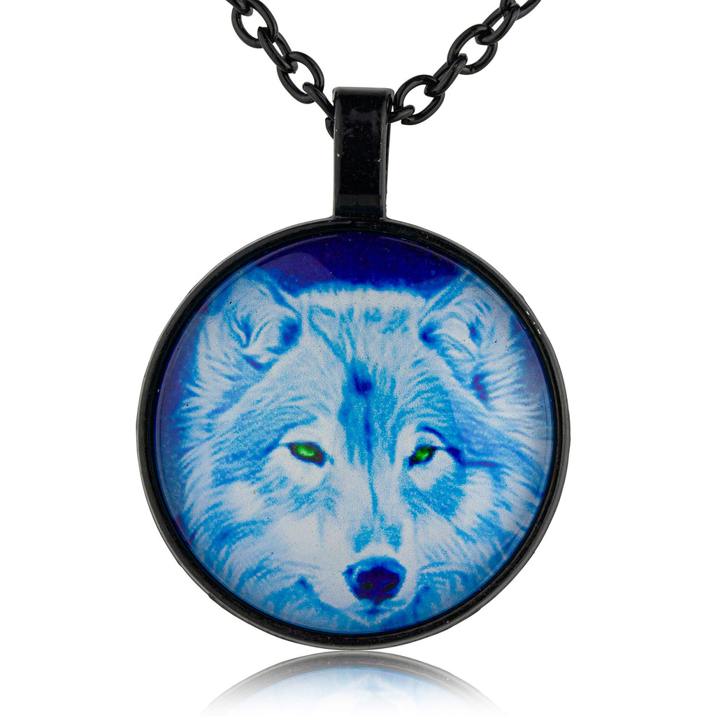 Soul Statement Women's or Men's Wolf Pendant Necklace (Green Eyes Wolf)